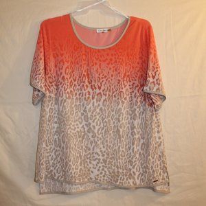 ***DONATING SOON! Animal Print Blouse, Coral/Beige, Calvin Klein, Size 2X